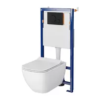 Set rezervor WC cu cadru B631 Cersanit Tech Line Opti si clapeta B2 negru plus vas WC Virgo cu capac alb