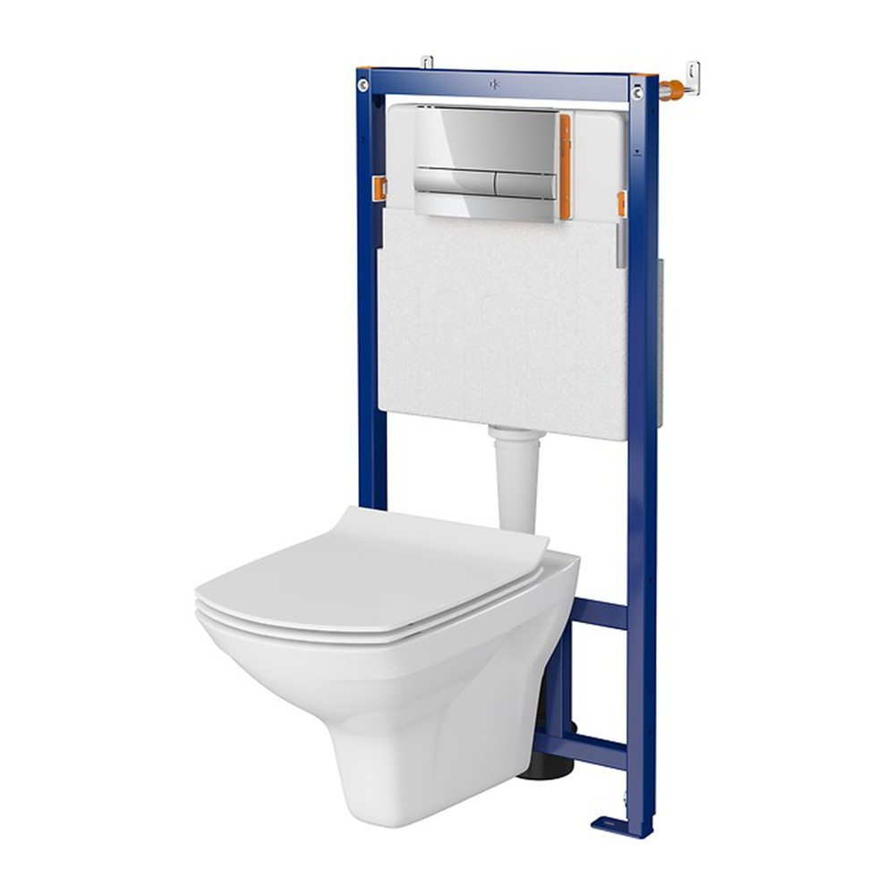 Set rezervor WC cu cadru B656 Cersanit Tech Line Opti si clapeta A2 crom plus vas WC Carina cu capac alb alb