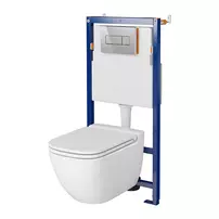 Set rezervor WC cu cadru B657 Cersanit Tech Line Opti si clapeta A1 crom plus vas WC Caspia cu capac alb