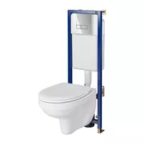 Set rezervor WC cu cadru B676 Cersanit Tech Line Base si clapeta Smart crom plus vas WC Cersania cu capac alb