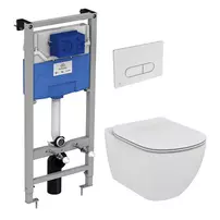 Set rezervor WC Ideal Standard ProSys si clapeta crom plus vas WC Tesi Aquablade cu capac soft close picture - 2
