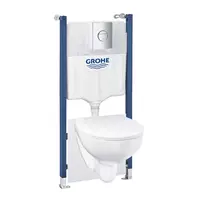 Set rezervor WC Grohe Solido 6 in 1 si clapeta crom Sail plus vas WC Bau Ceramic cu capac slim softclose