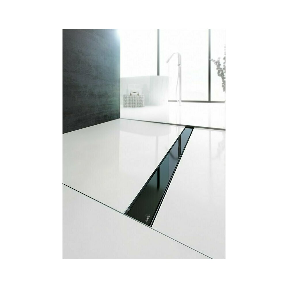 Set rigola pentru dus plus capac sticla neagra Alcaplast Glass si APZ106 55 cm imagine neakaisa.ro