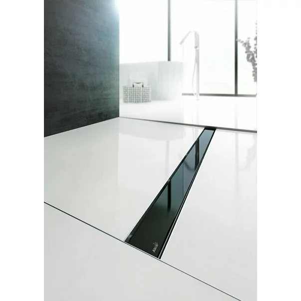 Set rigola pentru dus plus capac sticla neagra Alcadrain Glass si APZ106 65 cm