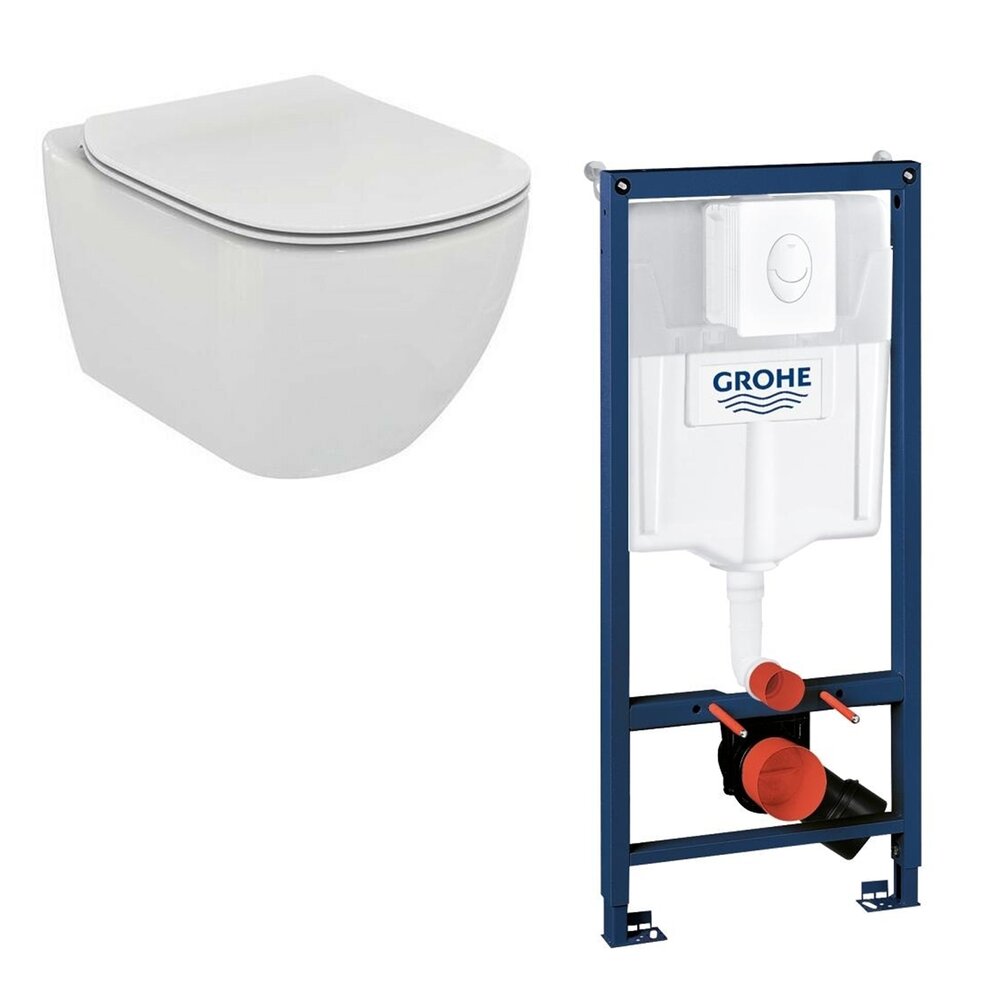 Set vas wc Ideal Standard Tesi AquaBlade cu capac soft close si rezervor Grohe cu clapeta alba Skate Air Ideal Standard imagine 2022