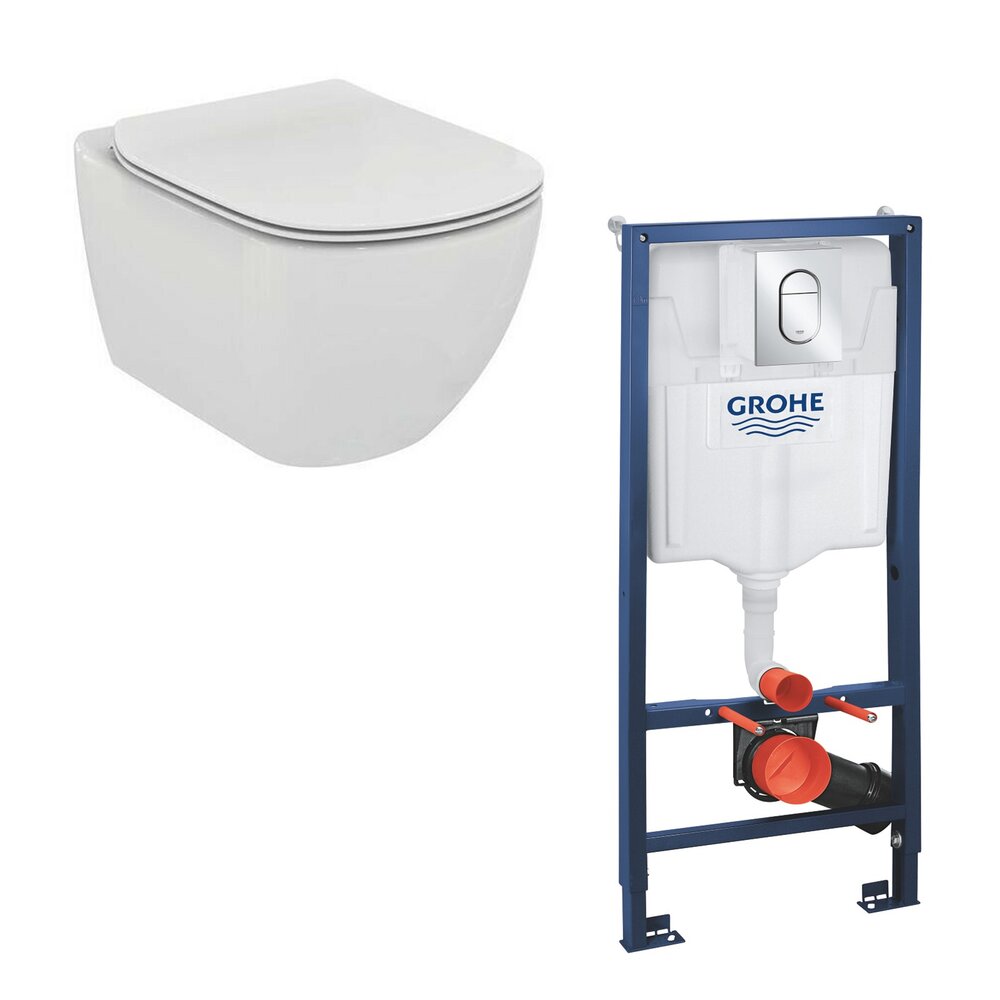 Set vas wc Ideal Standard Tesi AquaBlade cu capac soft close si rezervor Grohe cu clapeta Arena Cosmopolitan S Aquablade