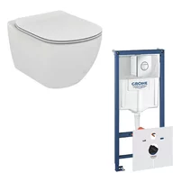 Set vas wc Ideal Standard Tesi AquaBlade cu capac soft close si rezervor Grohe cu clapeta Nova Cosmopolitan