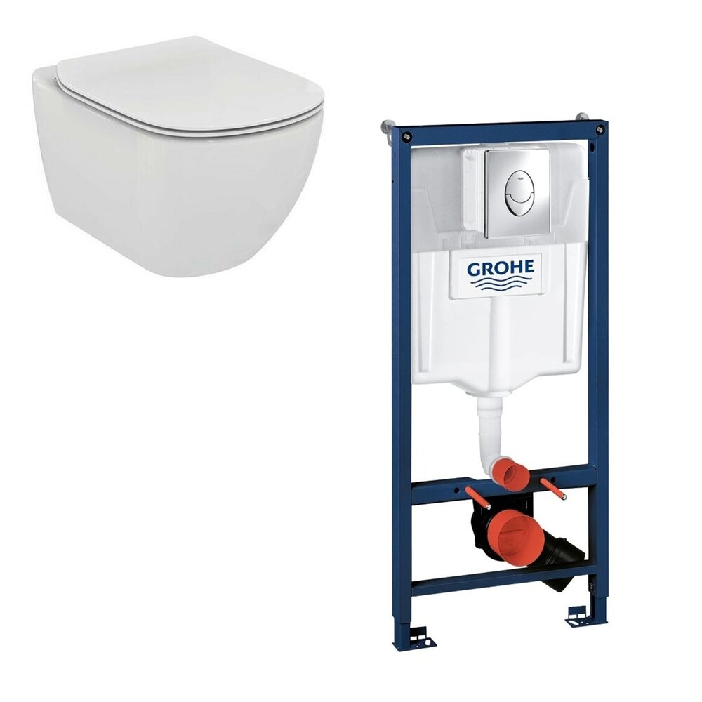 Set vas wc Ideal Standard Tesi AquaBlade cu capac soft close si rezervor Grohe cu clapeta Skate Air Ideal Standard