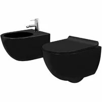 Set vas wc negru mat suspendat capac slim softclose si bideu Rea Carlo Mini