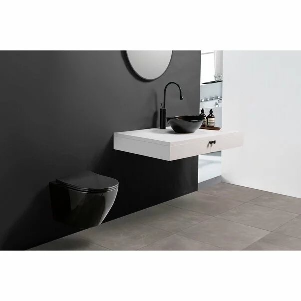 Set vas wc negru suspendat Rea Carlo Mini rimless capac slim softclose picture - 2
