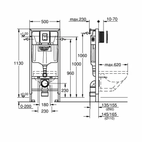 Set vas WC suspendat cu capac Grohe Start Edge rezervor incastrat Solido 5 in 1 cu clapeta crom Even picture - 2