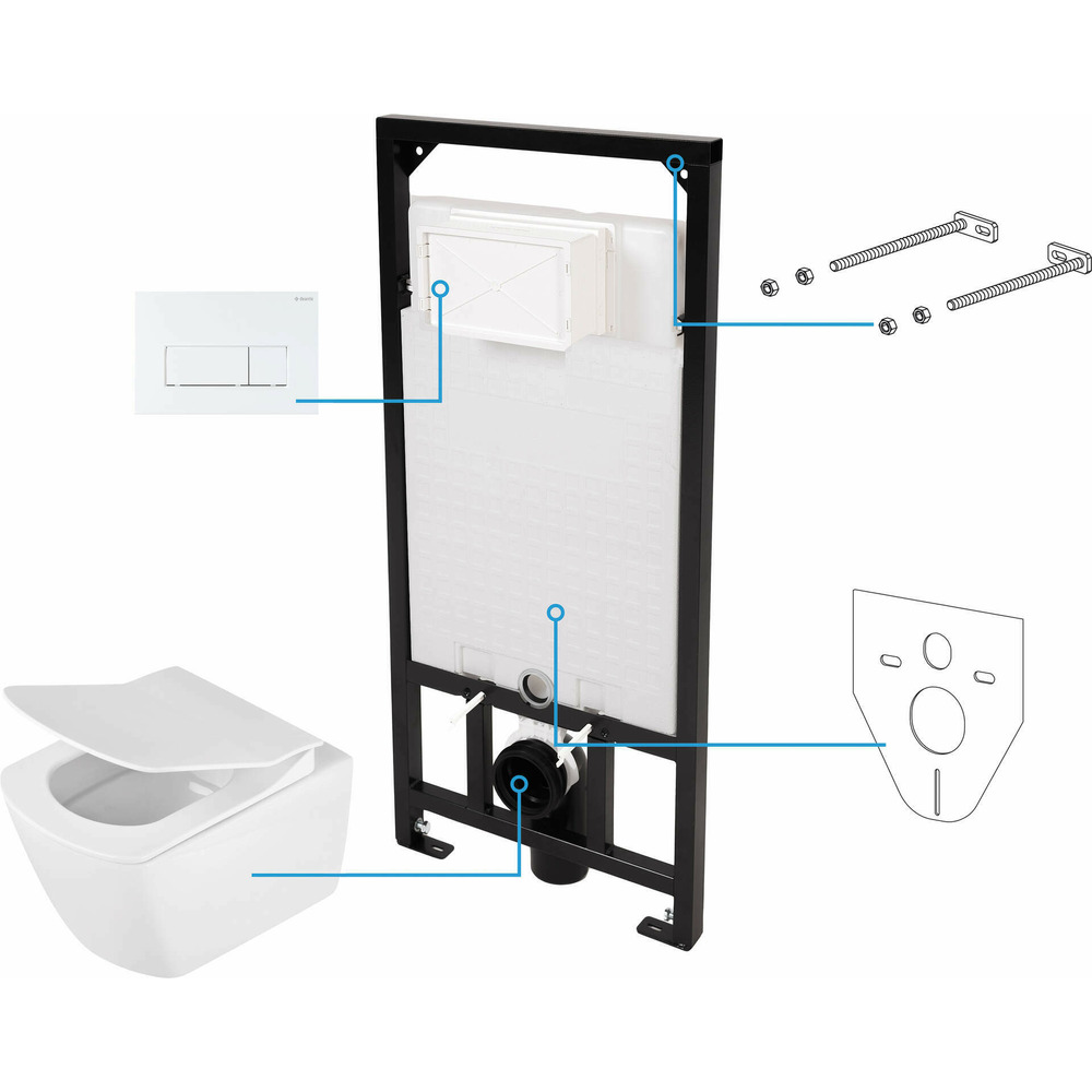 Set vas WC suspendat Deante Anemon Zero alb cu cadru de toaleta, rezervor ascuns si cu buton de actiune alb Deante imagine 2022