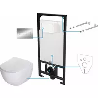 Set vas WC suspendat Deante Peonia Zero alb cu cadru de toaleta, rezervor ascuns si buton de actiune crom picture - 1