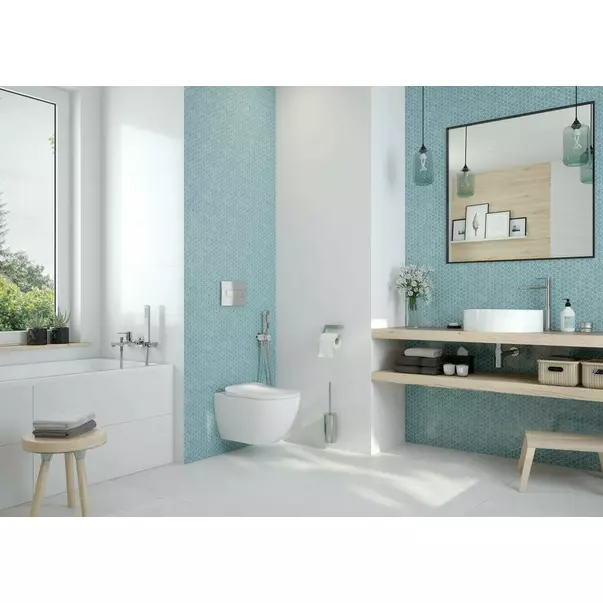 Set vas WC suspendat Deante Peonia Zero alb cu cadru de toaleta, rezervor ascuns si buton de actiune crom picture - 7