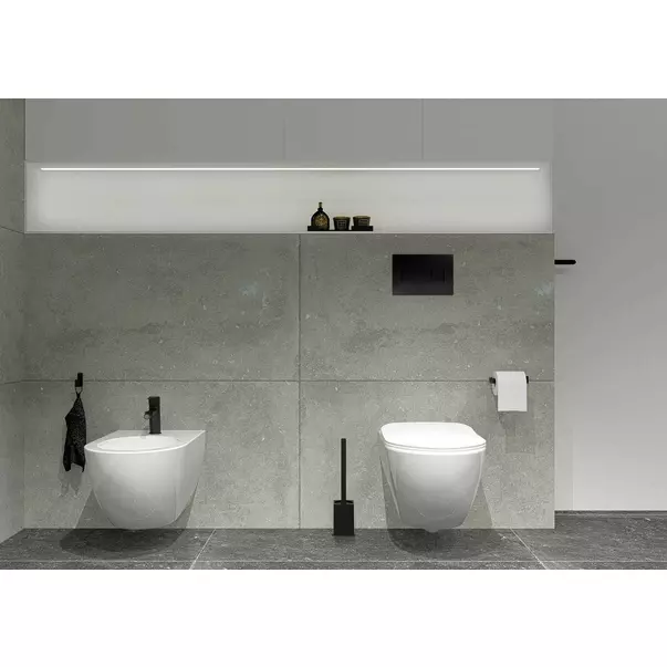 Set vas WC suspendat Deante Peonia Zero alb cu cadru de toaleta, rezervor ascuns si buton de actiune negru picture - 2