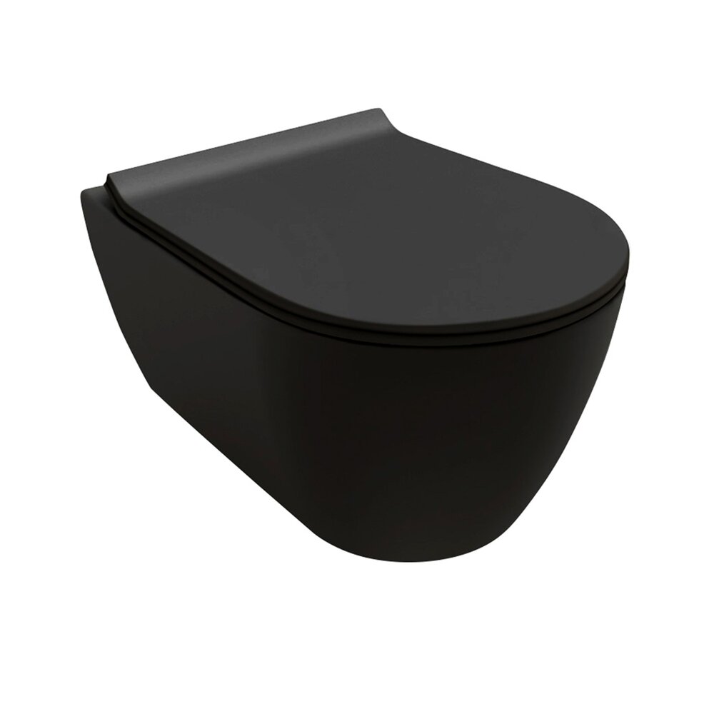 Set vas wc suspendat Hatria Fusion rimless negru mat cu capac slim softclose Hatria