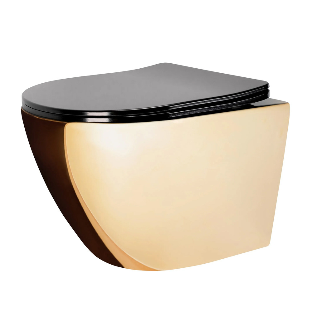 Set vas WC suspendat Rea Carlo Mini auriu cu capac softclose negru lucios auriu