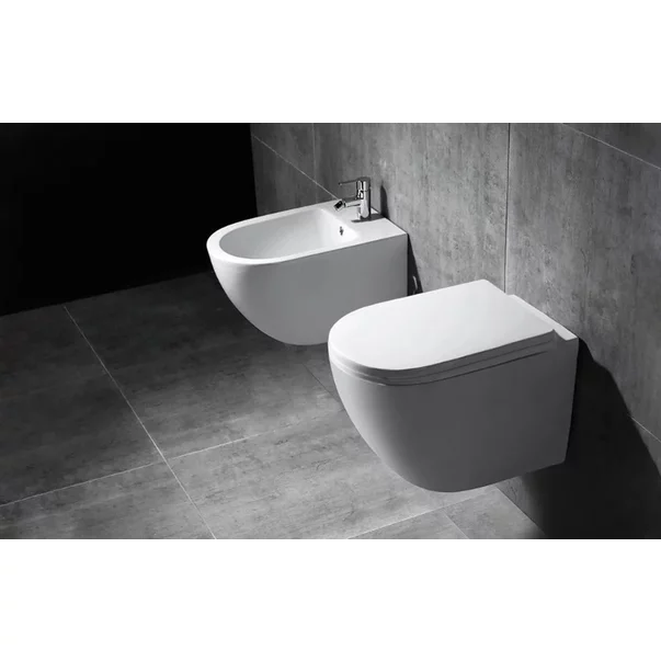 Set vas wc suspendat Rea Carlo Mini Basic rimless alb cu capac softclose picture - 3