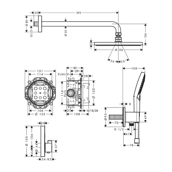 Sistem de dus incastrat Hansgrohe Raindance S 240 crom lucios picture - 4