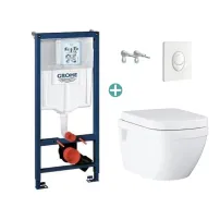 Комплект казанче Grohe Rapid SL с бяла клапа Skate Air и тоалетна чиния Grohe Euro Ceramic Rimless с открит монтаж и капак с плавно затваряне