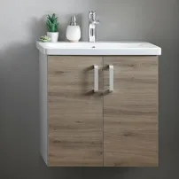 Комплект стенен шкаф и мивка KolpaSan Evelin, сив/дъбов MDF 65 см 573820