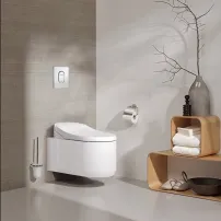 Пълен комплект Grohe Sensia Arena окачена тоалетна чиния, бутон Arena хром, плавно затварящ капак и електрическо биде, казанче Grohe Rapid SL, комплект за автоматично промиване