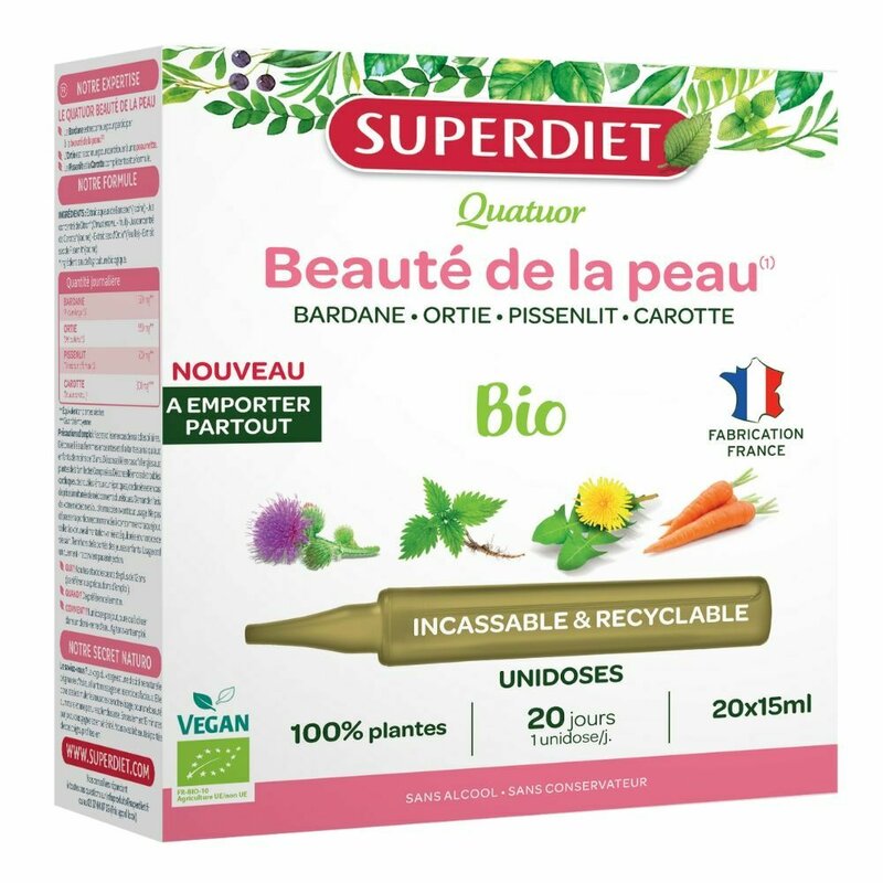 4 PLANTE PENTRU SANATATEA PIELII BIO, 20 FIOLE DIN PP x 15ml, SUPERDIET