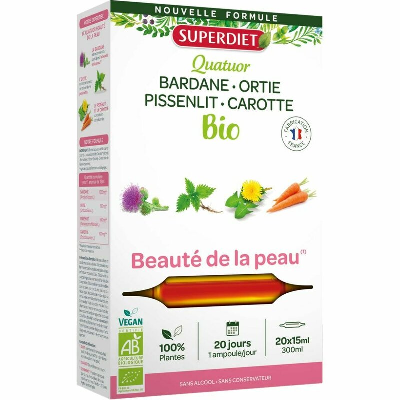 4 PLANTE PENTRU SANATATEA PIELII BIO, 20 fiole din sticla x 15ml, SUPERDIET