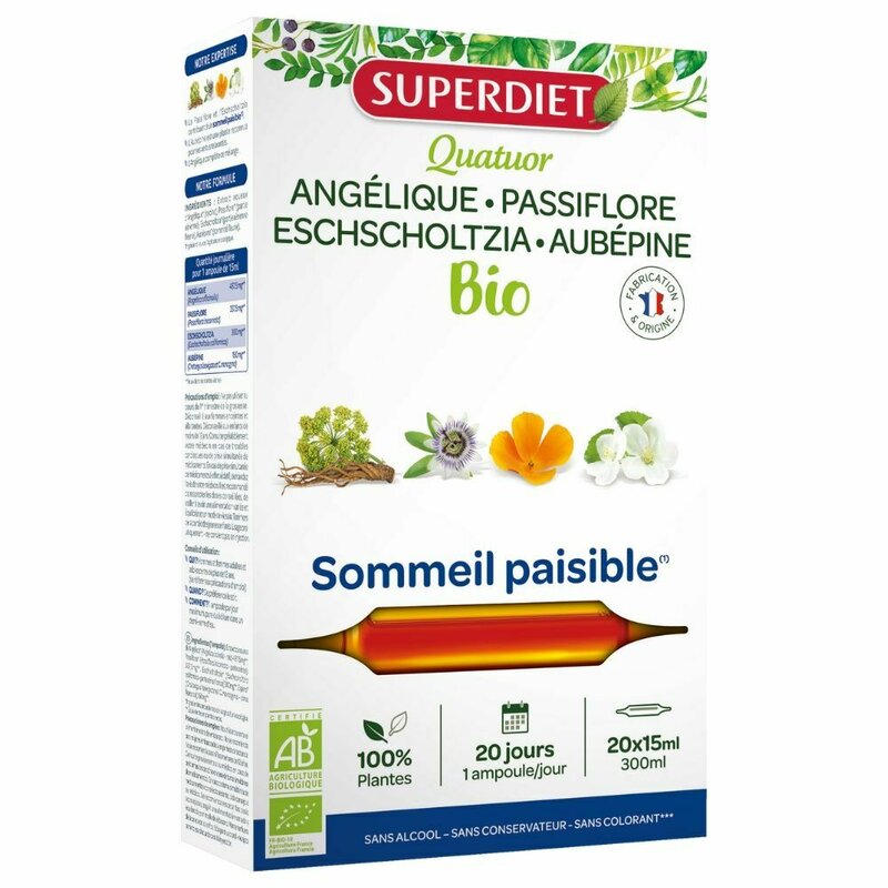 4 PLANTE PENTRU UN SOMN LINISTIT, BIO, 20 de fiole de sticla x 15ml, SUPERDIET