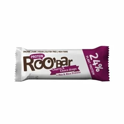 Baton proteic cirese ciocolata raw bio 40g Roobar