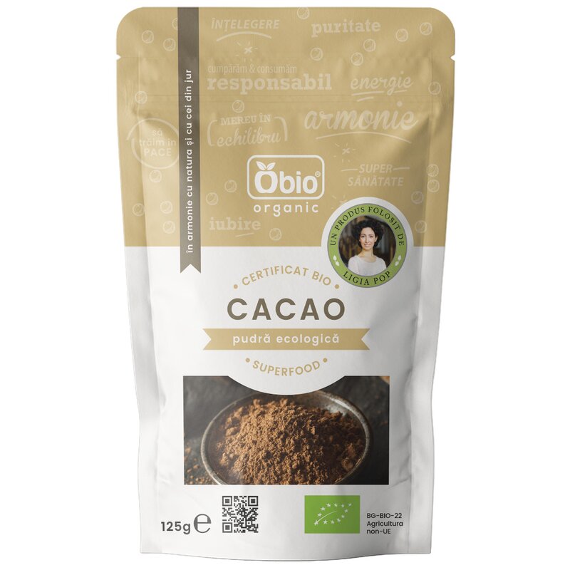 Cacao pudra raw bio, 125g - Obio