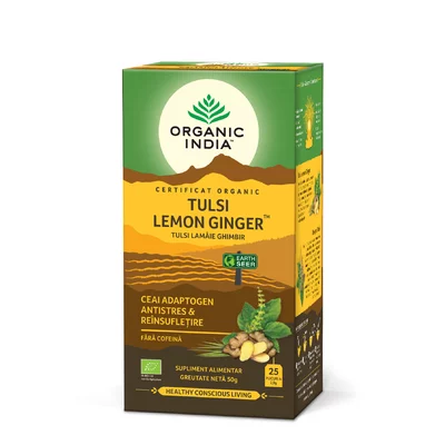 Ceai Adaptogen Tulsi Lamaie Ghimbir 25 plic, BIO, Organic India