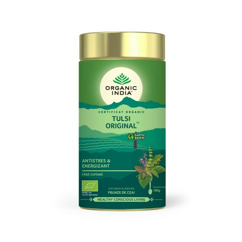 Ceai Tulsi (Busuioc Sfant) Original - Antistres Natural & Energizant, eco, 100 gr, Organic India