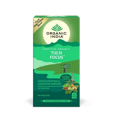 Ceai Tulsi Focus, Amestec Adaptogen pentru Concentrare si Sprijin Cognitiv, bio, 25 plicuri, Organic India