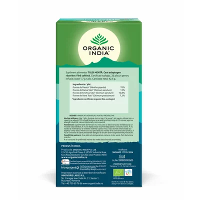 Ceai Tulsi Menta, Amestec Adaptogen Reimprospatant, bio, 25 plicuri, Organic India