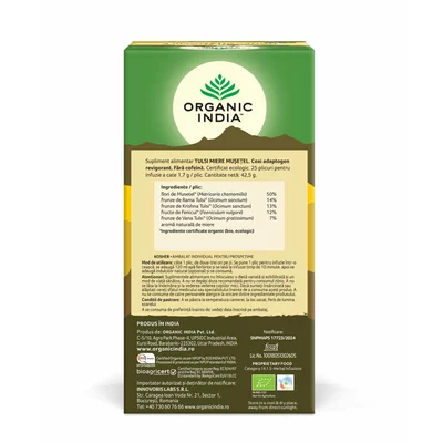 Ceai Tulsi Miere Musetel, Amestec Adaptogen Revigorant, eco, 25 plicuri, Organic India
