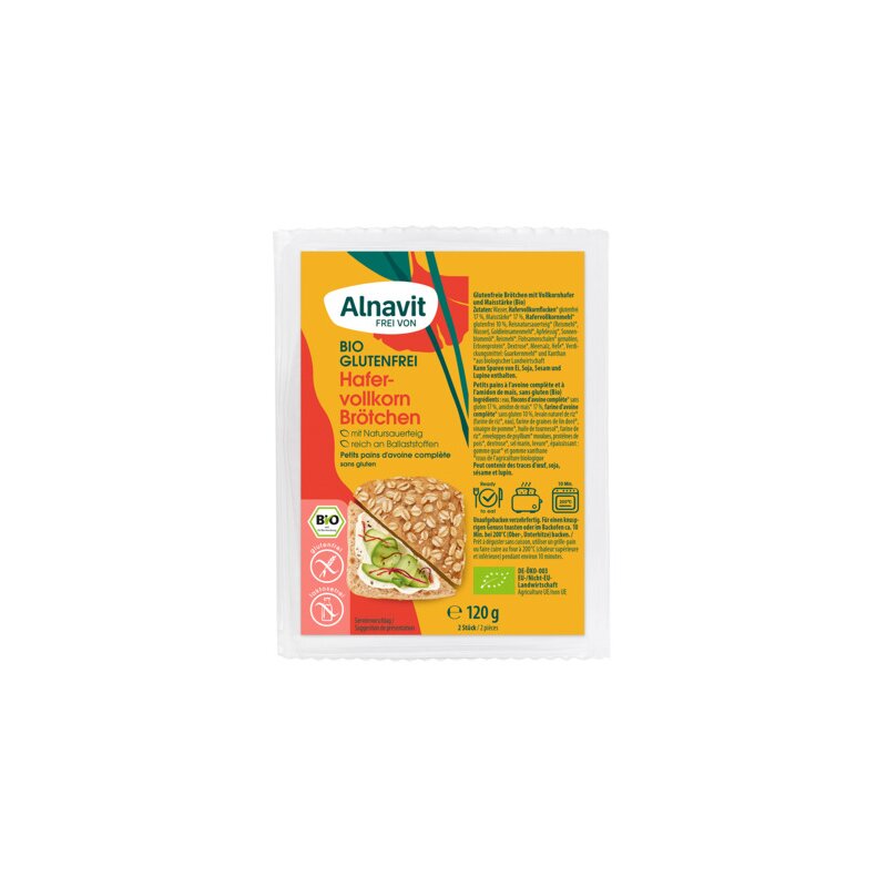 Chifle cu ovaz integral fara gluten, bio, 120g, 2 bucati. Alnavit