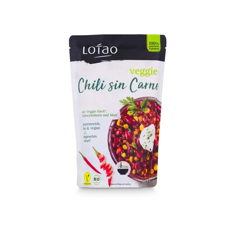 Chili sin carne vegan cu fasole rosie si legume, bio, 320g, Lotao