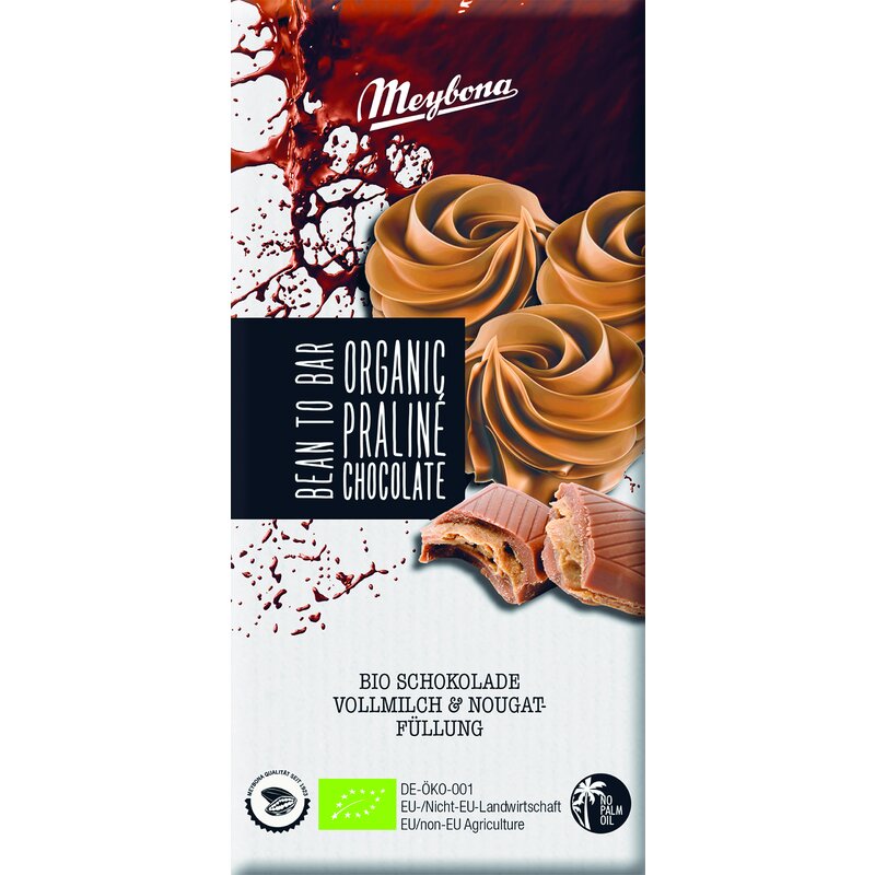 Ciocolata cu lapte si crema de praline, bio, 100g, Meybona