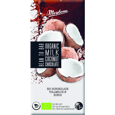 Ciocolata cu lapte si fulgi de cocos, bio, 100g, Meybona PRET REDUS