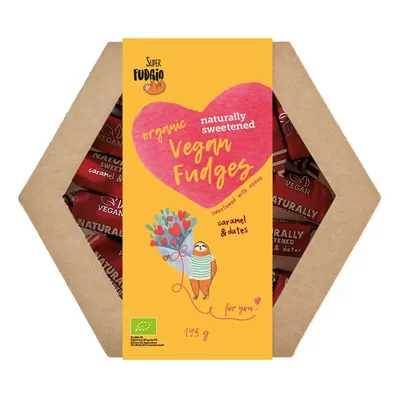 Cutie cadou cu caramele asortate, bio, 195g, Super Fudgio