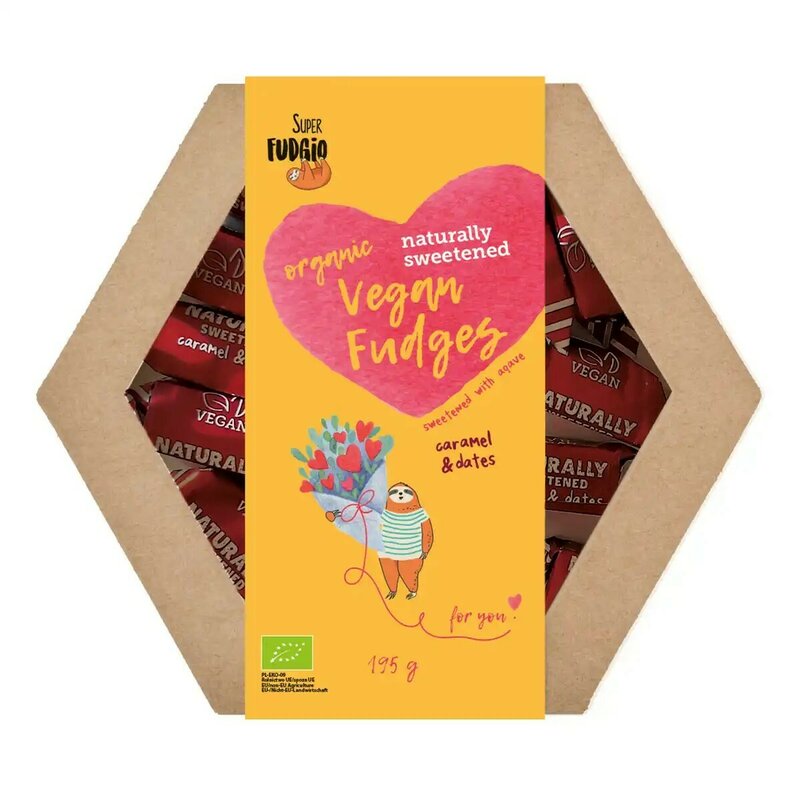 Cutie cadou cu caramele asortate, bio, 195g, Super Fudgio