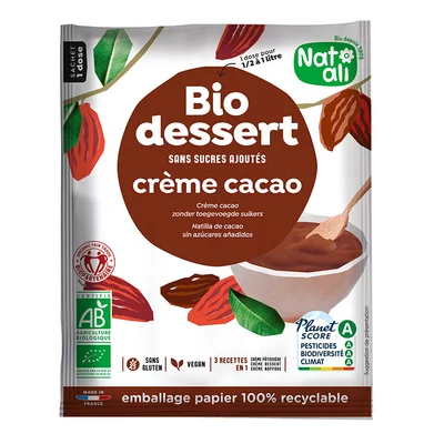 Desert crema cu cacao, bio, 45g, Nat-ali