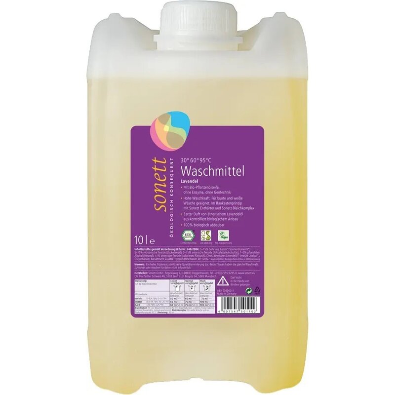 Detergent lichid pentru rufe albe si colorate cu lavanda, ecologic, 10L, Sonett