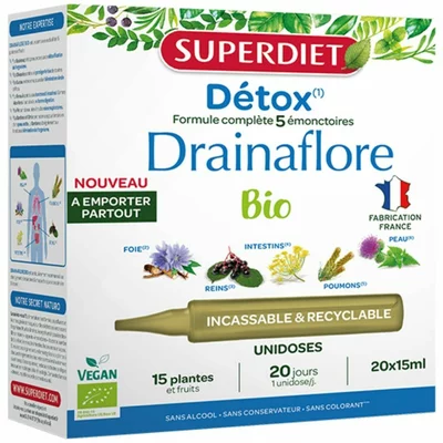 DRAINAFLORE DETOXIFIERE BIO, 20 fiole din PP x 15ml, SUPERDIET