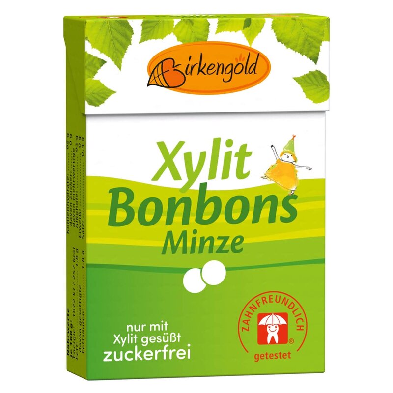 Drajeuri cu xylitol si menta, 30g, Birkengold