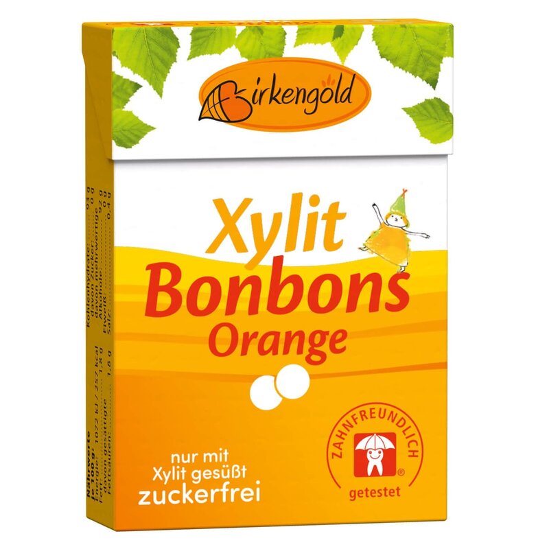 Drajeuri cu xylitol si portocale, 30g, Birkengold