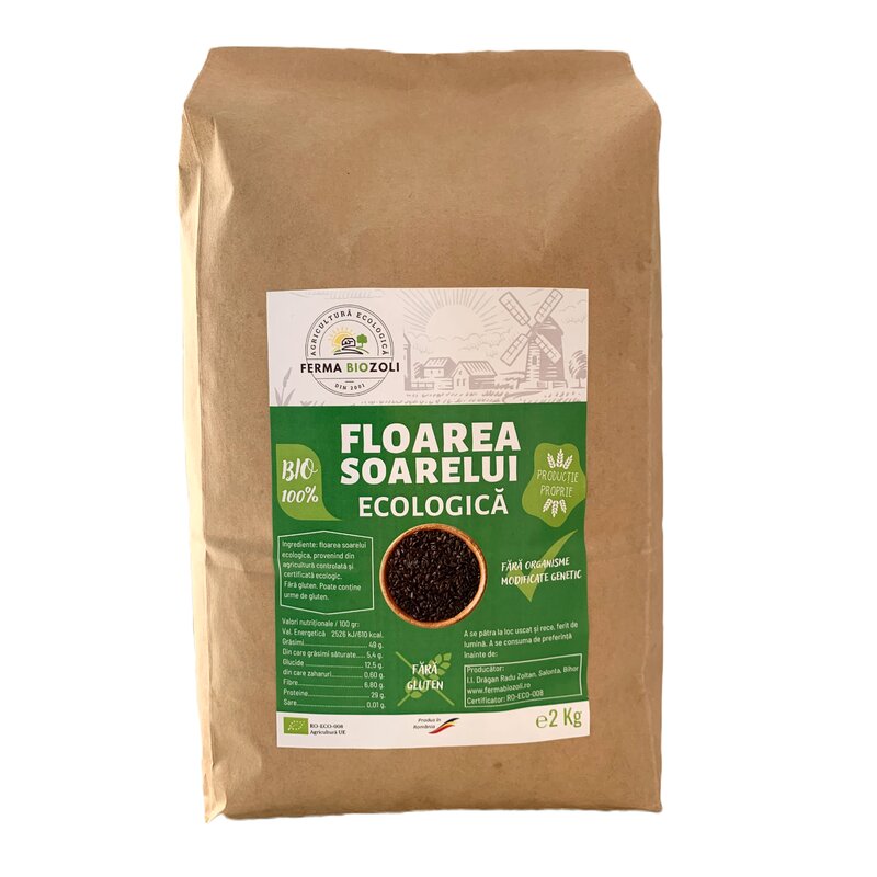 Floarea soarelui nedecorticata, bio, 2kg, Ferma BioZoli