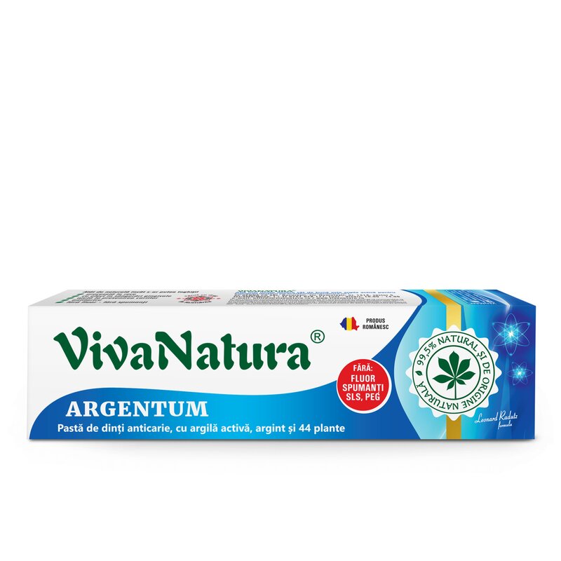 GennaDent Argentum - pasta de dinti naturala 100% cu argila si argint, fara fluor, 80 ml - Leonard Radutz formula - VivaNatura