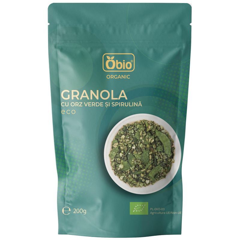 Granola cu orz verde si spirulina bio, 200g - Obio